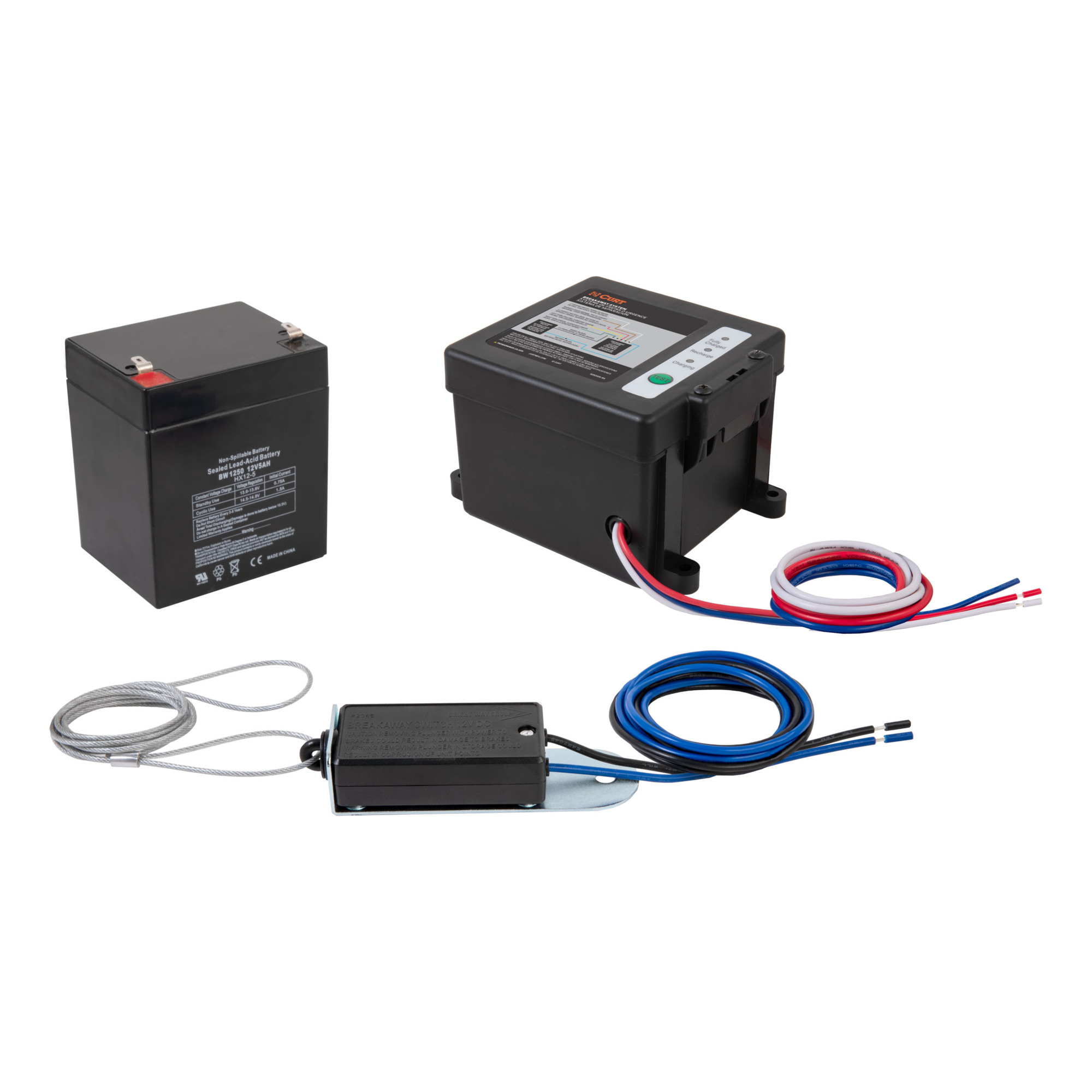 Curt Manufacturing Push-to-Test Trailer Breakaway Switch Kit System with Battery — 12V, 5 Amps, Model# 52042